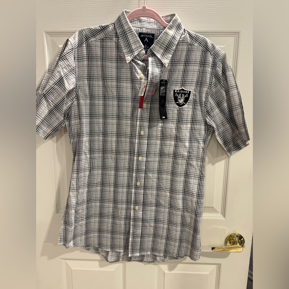 Las Vegas Raiders Antigua Plaid Button Down Shirt Mens Medium NWT NFL Licensed - Picture 1 of 8